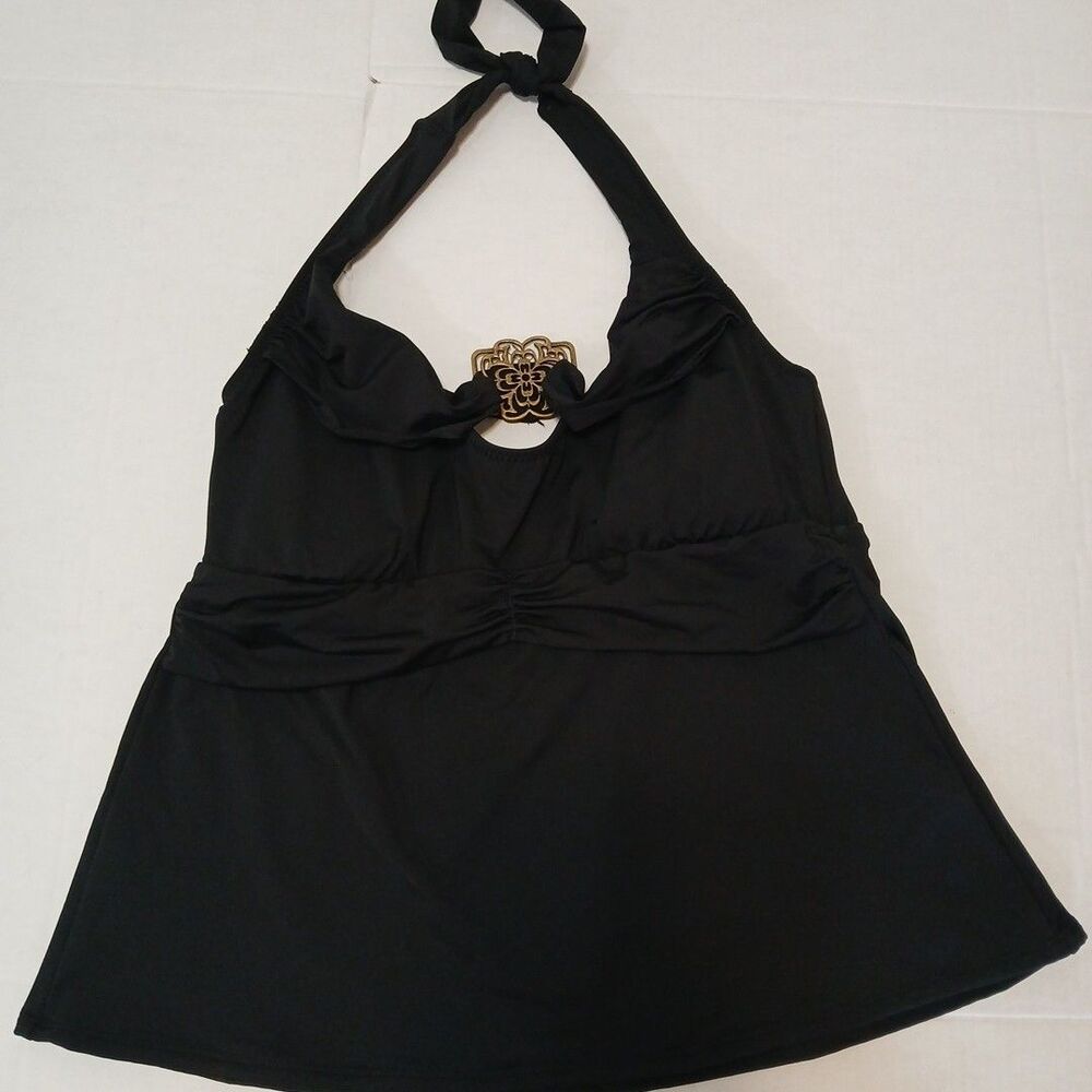 Becca ETC REBECCA VIRTUE BLACK HALTER-NECK TANKINI Medallion KEYHOLE OPENING 1x